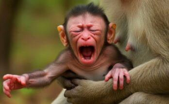 Baby monkey calmly observing its surroundings in Angkor Wat forest